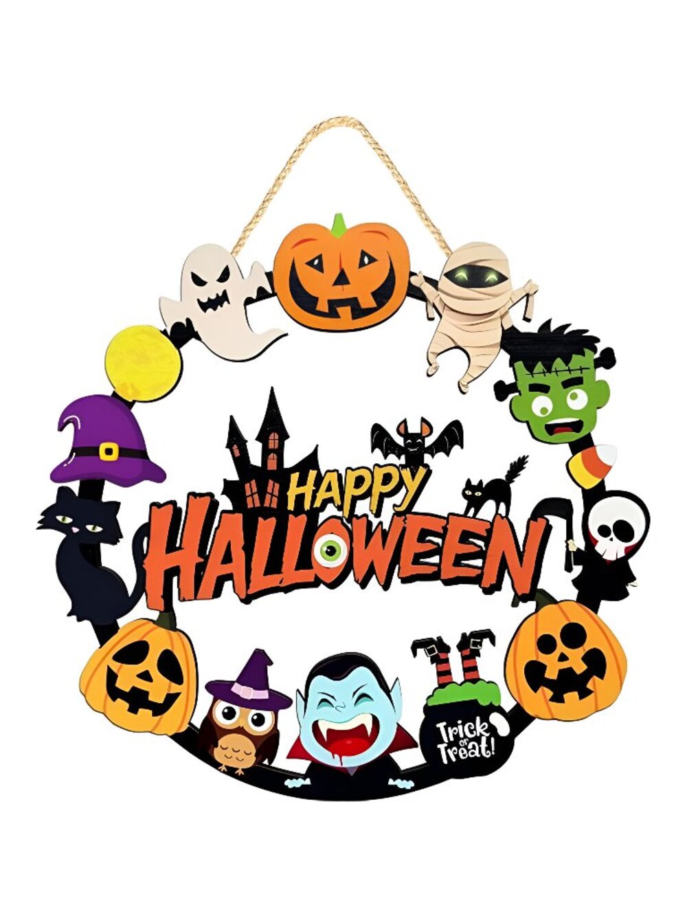 Halloween Decorations Wooden Pumpkin Ghost Door Wreath for Front Door Sign